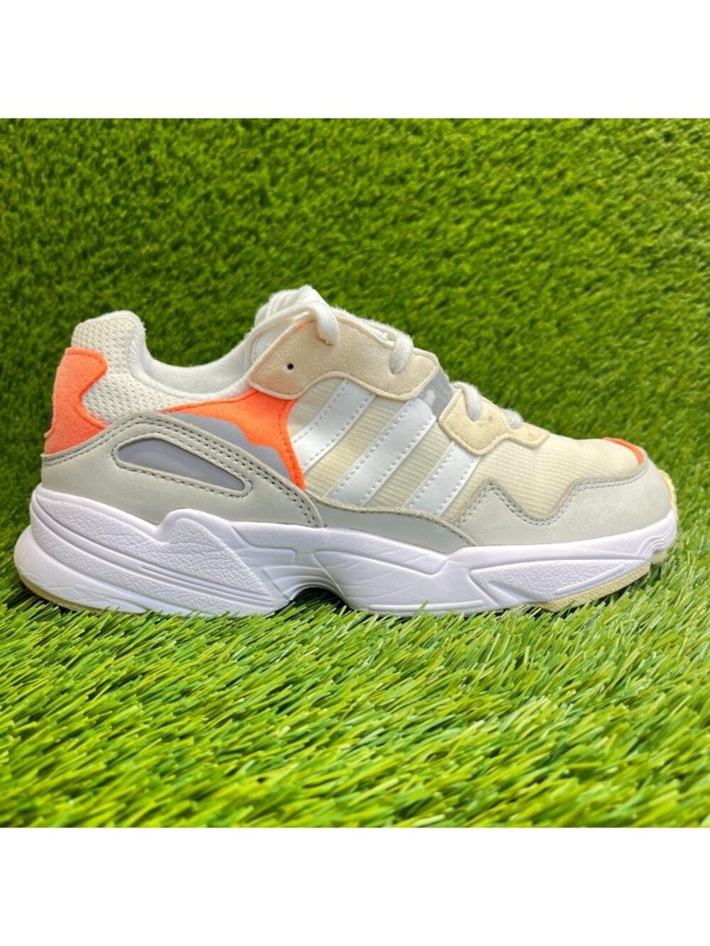 Adidas Yung-96 Boys Size 6Y White Orange Athletic Running Walking Shoes Sneakers